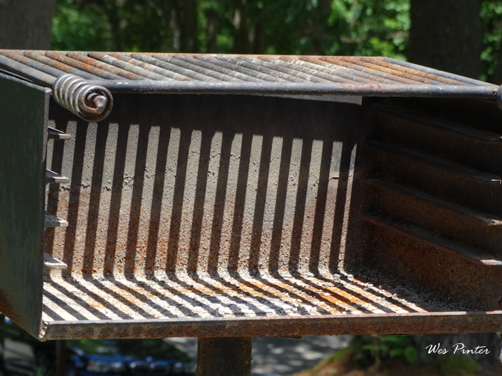 Public grill at Deep Creek State Park with interesting shadows